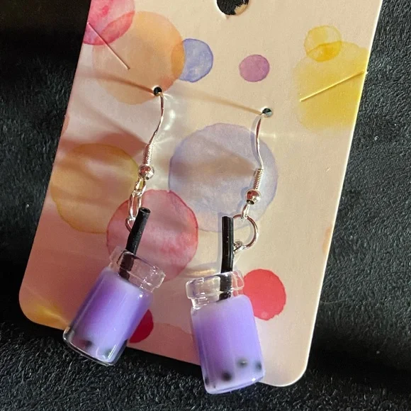 Purple boba tea earrings sterling silver - Picture 1 of 3